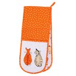 Double Oven Glove Ulster Weavers Cats In Waiting 100% Cotton Orange