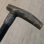 Victorian Walking Stick Bovine Horn Handle Hallmarked Repousse Silver Collar
