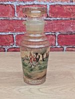 Vintage Hand Painted Hunting Scene Glass Cocktail Shaker Decanter Amber