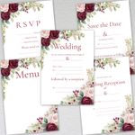 Burgundy Wedding Invitations with Envelopes, Floral Evening Invites, RSVP Cards