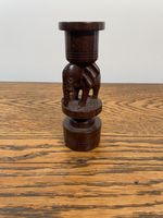 VINTAGE TREEN HAND CARVED WOOD ELEPHANT FORM CANDLESTICK