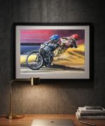 Motorcycle Speedway racing art print from painting by Greg Tillett