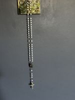 Old Pilgrimage Rosary, Our Lady of Lourdes, white Glass Beads, Holy water, 40 Cm