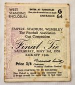 Used Football Ticket Stub. 1958 FA Cup Final, Bolton Wanderers 2-0 Man United.