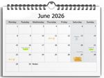 2026 Calendar A4 Wall Month to View Spiral Bound Family Home Office Organiser