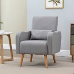Nordic Armchair Linen-Touch Sofa Chair with Cushioned Pillow & Wood Legs Grey