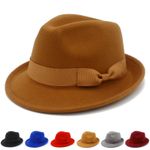 Elegant Mens Women Fedora Hat Jazz Felt Fedora Bow Ribbon Trilby Unisex Hat Cap