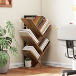5-Tier Tree Bookshelf, Industrial Bookcase with Steel Frame, Brown, Refurbished