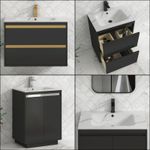 Floor Standing Vanity Unit Carrara White Basin Matt Black 600 800mm Wall Hung