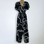 NEW Ex WALLIS 10-18 Wrap Front Wide Leg Belted Black & White Printed Jumpsuit