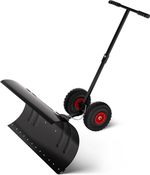 Rolling Snow Pusher With Wheels Wide Angled Blade For Driveway Pavement Garden