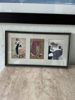 Vintage Framed Japanese Geisha Prints In Panels Set Of Three Figures & Kimono