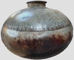 INDIAN METAL WATER POT HAND BEATEN OLD RIVETED FULL POT RAJASTHAN THAR DESERT