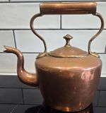 Small Antique Victorian Copper Fireside Kettle - Gooseneck Spout