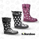 Womens Short Wide Calf Wellies Boots Snow Rain Boots Dog Paw Adjustable Buckle