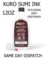 KURO SUMI TATTOO INK BLACK OUTLINING/GREY WASH/SOFT GREY JAPANESE SHADING 12OZ