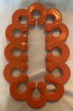 Vintage Cast Iron Trivet With Modernist Design, Orange - 27cm x 16.5cm x 2.2cm
