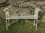 4' Arched Light Sage Green Two Seater Garden Metal Bench Seat Wrought Iron Style