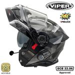 VIPER RSV121 BLINC BLUETOOTH FLIP FRONT MOTORBIKE HELMET CARBONE FREE PINLOCK