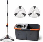 Spin Mop and Bucket Set - Dual Compartment Stainless Steel Rotating Wringer