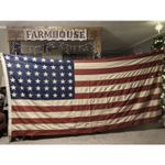 48 Star American Flag 9ft 108” x56” Rare Antique Hand Sewn Stars WWI WWII Wool?