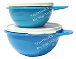 TUPPERWARE Thatsa Bowl Set 2 Taffy Raindrop Blue Lids Seal Small Mixing Serving