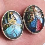 Vintage Sterling Silver Oval Chain Link Cufflinks with Painted Panels