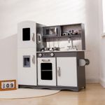 Wooden Playset for Kids Toy Cooking Set Pretend Play with Accessories PK05 Grey