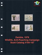 $3.00 Scott Value - 1978 ZAMBIA Wildlife African Elephant Cheetah CV MNH NH UMM