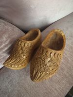 Vintage Carved Wooden Treen Clogs Shoes/Boots with Geometric Pattern