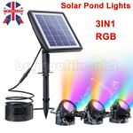 Solar Powered Pond Lights 3 IN 1 RGB LED Submersible Fountain Underwater Lights