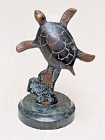 SPI San Pacific International Sea Turtle Coral Bronze Sculpture Marble Stand