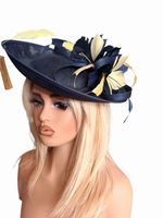 Navy And Lemon 32cm Hatinator Clip And Headband New Ladies Wedding