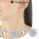 Real Surgical Steel Sparkle Bling Crystal Rhinestone Stud Earrings Silver Women