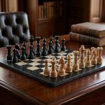 Luxury Fossil Coral & Black Marble Chess Set 30cm/12 inch Handmade Stone Board