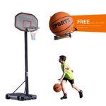 Basketball Stand Net Hoop Adjustable Portable With Free Basketball Ball & Pump