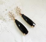 💗 Vintage Art Deco 1920's Inspired Jet Black Diamond Paste CZ Drop Earrings
