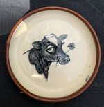 John Tickner JET British Cartoonist COW Art Pottery Coaster Small Dish Signed