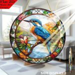 Kingfisher Bird on Branch River Flowers Suncatcher Stained Glass Effect Gift