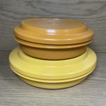 2 x Vintage Tupperware 8" Yellow & 6,5” Orange Seal And Serve Bowls With Lids