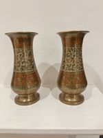 Pair of Vintage Style Traditional Indian Enamelled Brass Vase- (EX) Excellent 