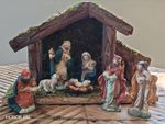 Vintage Christmas Nativity porcelain  figures stable ornaments set 