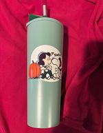 Starbucks Peanuts Snoopy Lucy Green Plastic Tumbler Cup with Lid & Straw