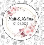 70 x  Personalised Wedding Pink Roses Effect Favour Labels Stickers