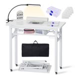 Portable Foldable Nail Desk w/Dust Collector &LED Light Lamp&Wrist Cushion White