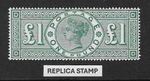 GB: Queen Victoria: SG212: £1.00 Green: REPLICA