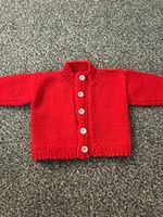 Baby Hand Knitted Wool Cardigan Jumper Long Sleeve Button Red 0-3 Months
