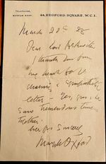 MARGOT ASQUITH COUNTESS OXFORD - LETTER AFTER HUSBAND FORMER PM ASQUITH DEATH