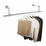 Clothes Rail Rack Heavy Duty Industrial Metal Silver Steel Pipe Double Tee Style