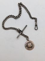Antique Sterling Silver Watch Fob With  10" Chain Medal Design